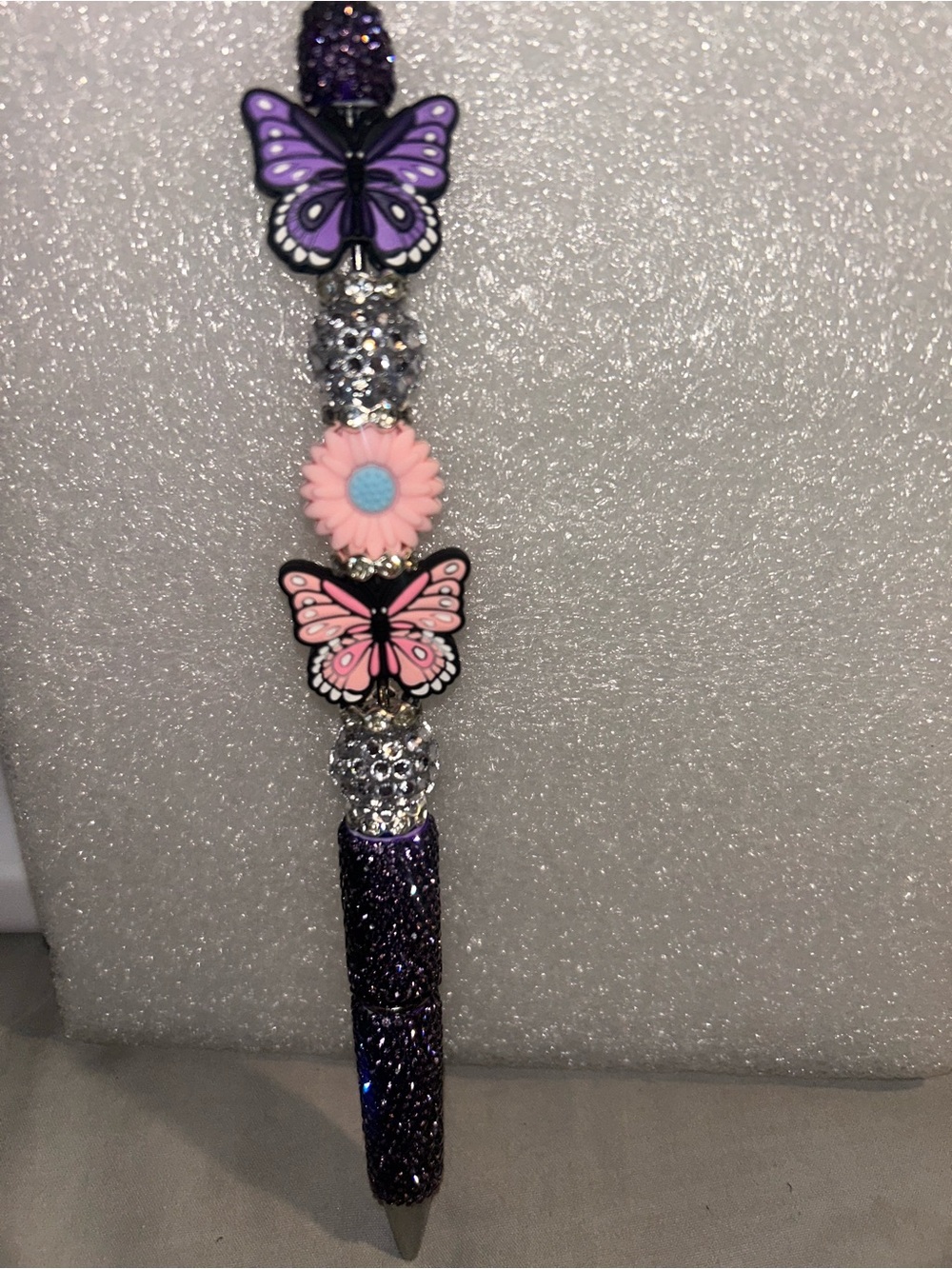 Hand Crafted Purple and Pink Butterfly Beaded Pen